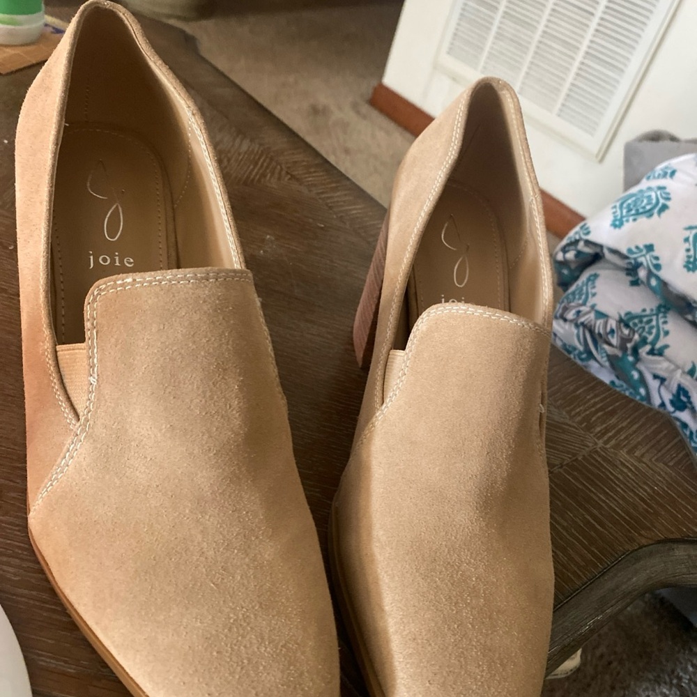 Joie Suede Slip-On Loafers in Beige